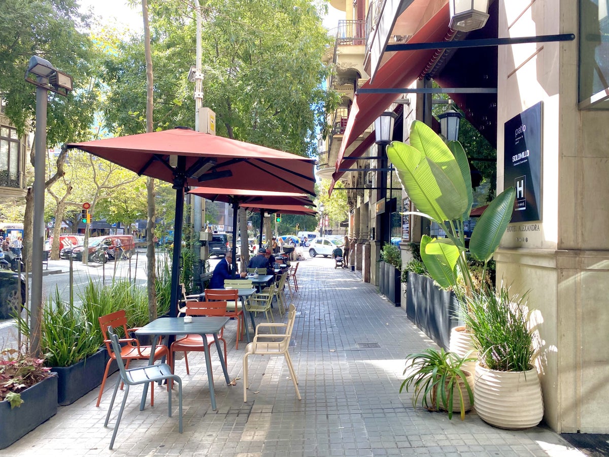 Alexandra Hotel Barcelona Curio Collection by Hilton outside on street terrace of Solomillo restaurant