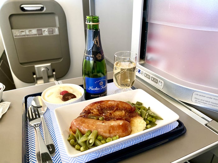 British Airways Club Europe A380 bangers and mash