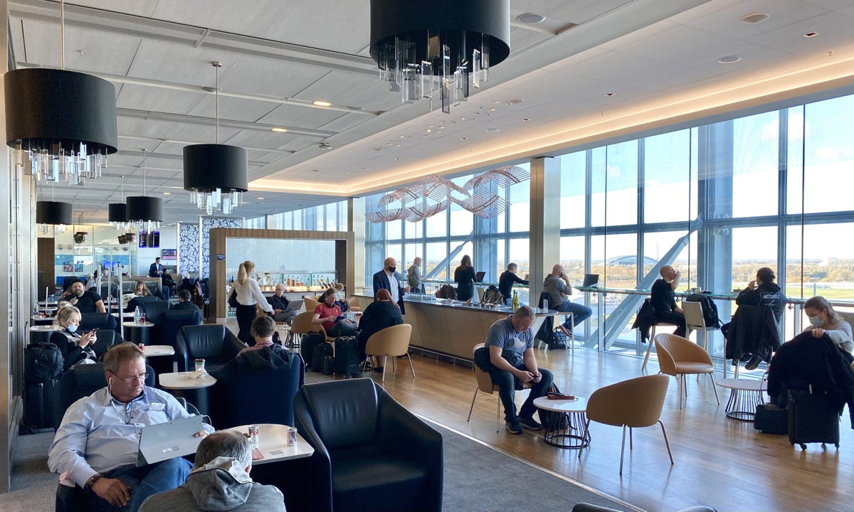 British Airways Club Europe A380 Heathrow Terminal 5 Galleries North Lounge busy seating area