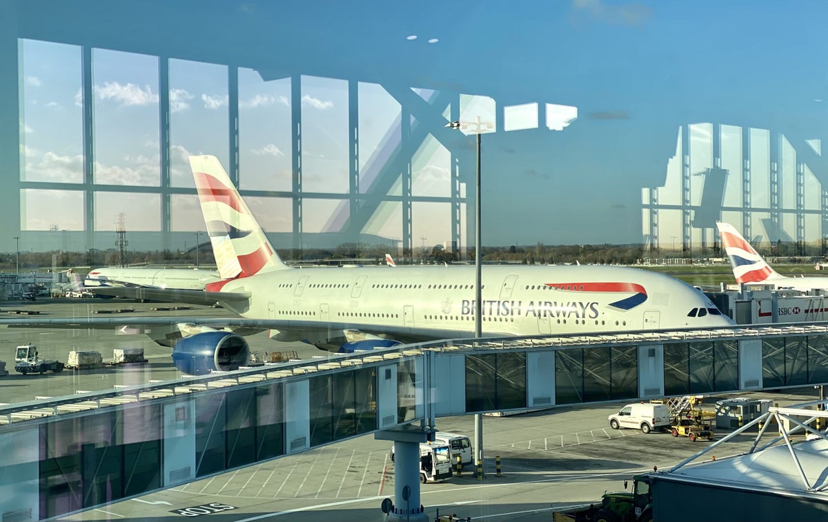 British Airways Club Europe A380 Heathrow Terminal 5 aircraft at the gate