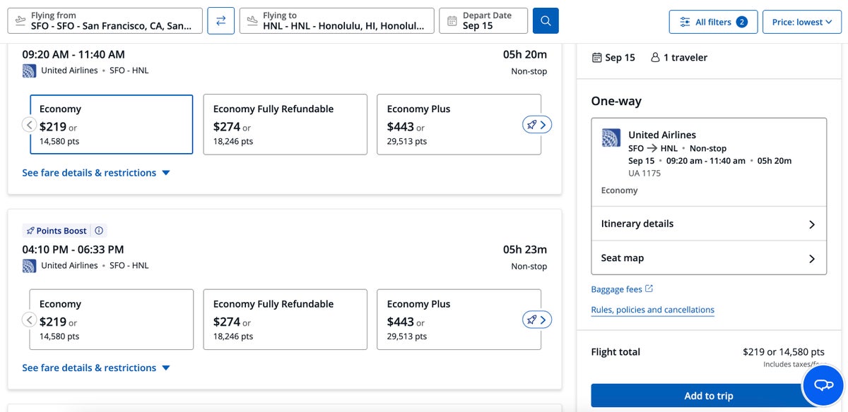 Chase Travel United flight booking