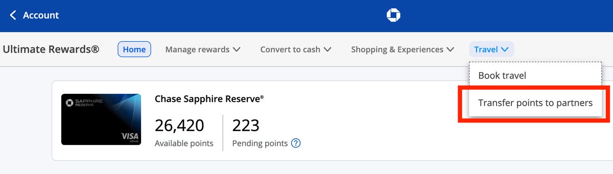 Chase Ultimate Rewards transfer points to partners