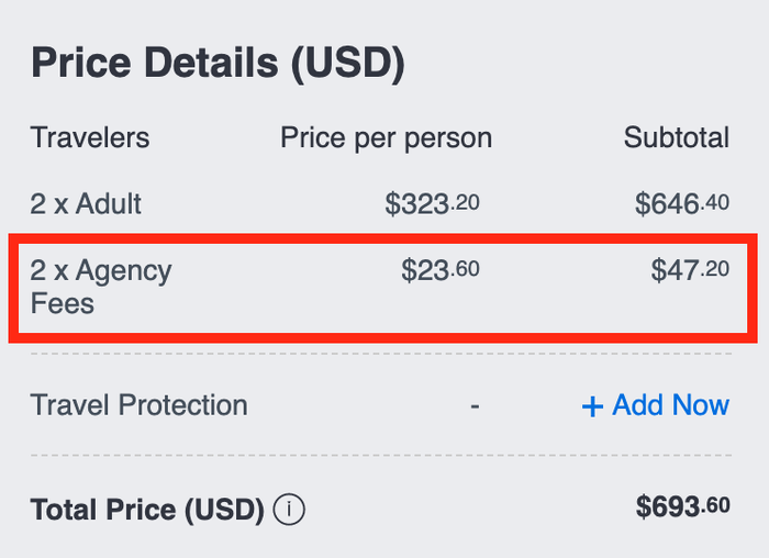 Cheapoair agency fees