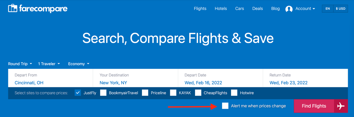 FareCompare flight alerts