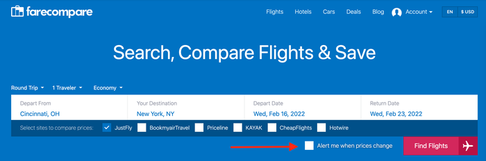 FareCompare flight alerts