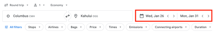 Google Flights search