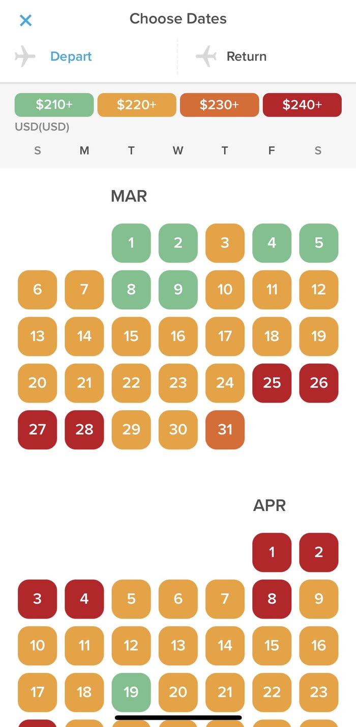 Hopper Fare Calendar