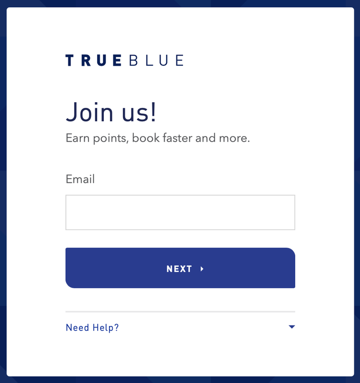 JetBlue Create Account Screen