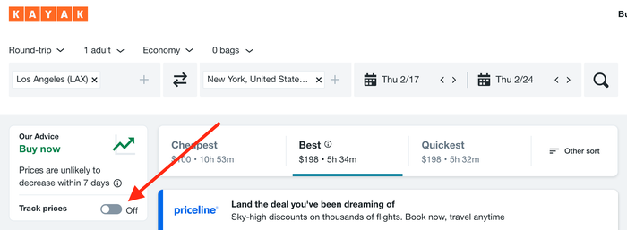 Kayak price tracker