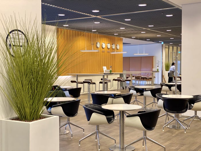 Lufthansa Senator Lounge B Frankfurt restaurant seating close up Lufthansa Senator Lounge B Frankfurt restaurant seating close up