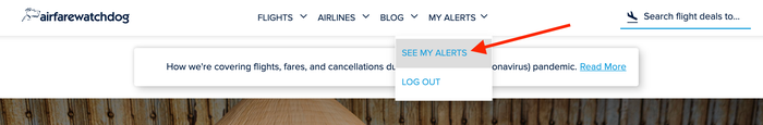 Manage flight deal alerts on Airfarewatchdog