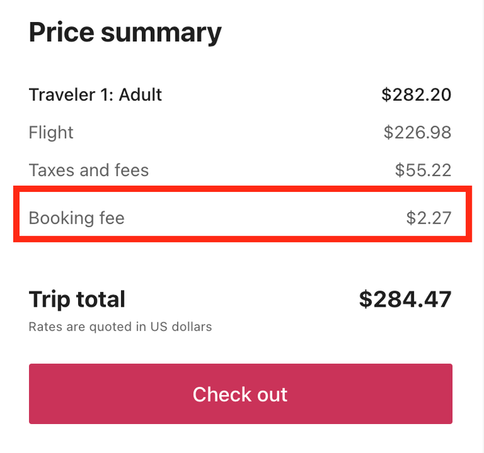 Orbitz booking fee