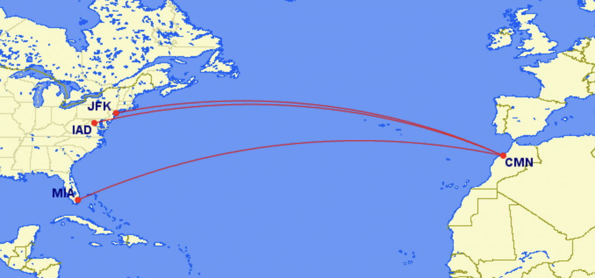 Royal Air Maroc's routes from Morocco to the U.S.