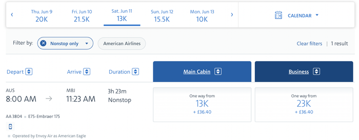 Austin to Montego Bay with AA points