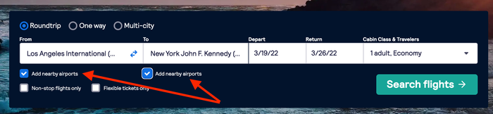 Search multiple airports on Skyscanner