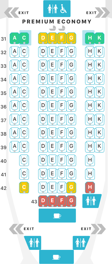 Singapore Airlines A350-900ULR Premium Economy Class seat map