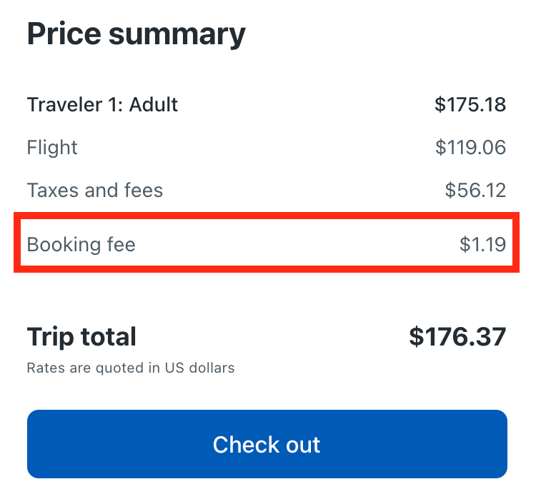 Travelocity booking fee