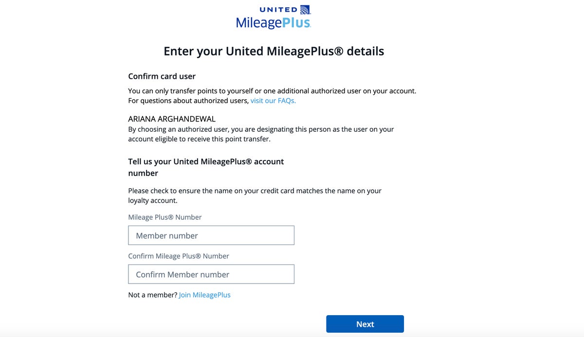 United MileagePlus Chase Ultimate Rewards United transfer partner page