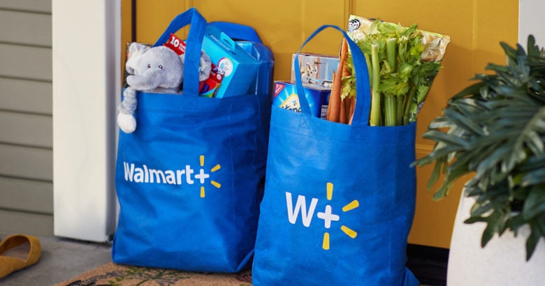 Walmart+ bags at doorstep