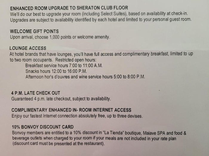 Sheraton Buganvilias Resort Welcome Letter