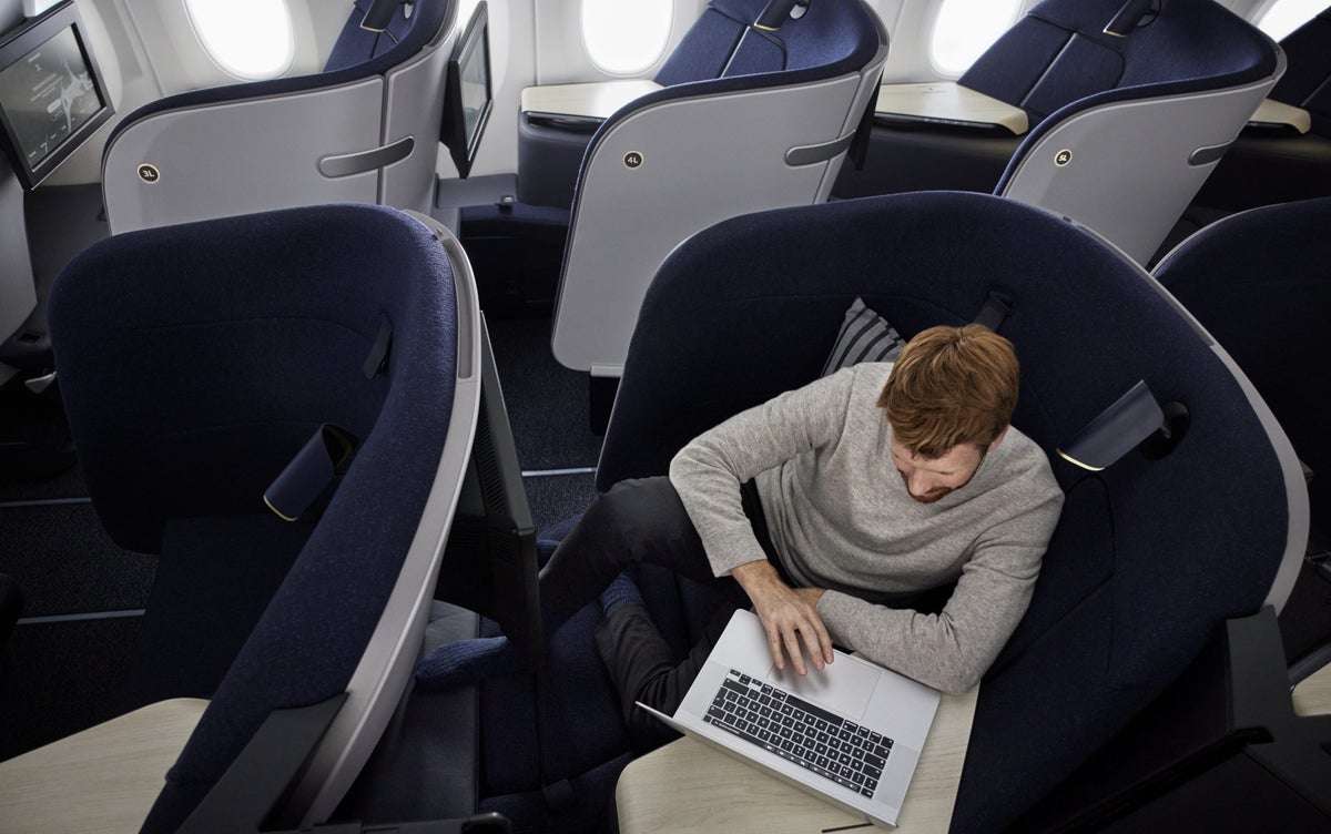 Finnair A350 Business Class Man Laptop 