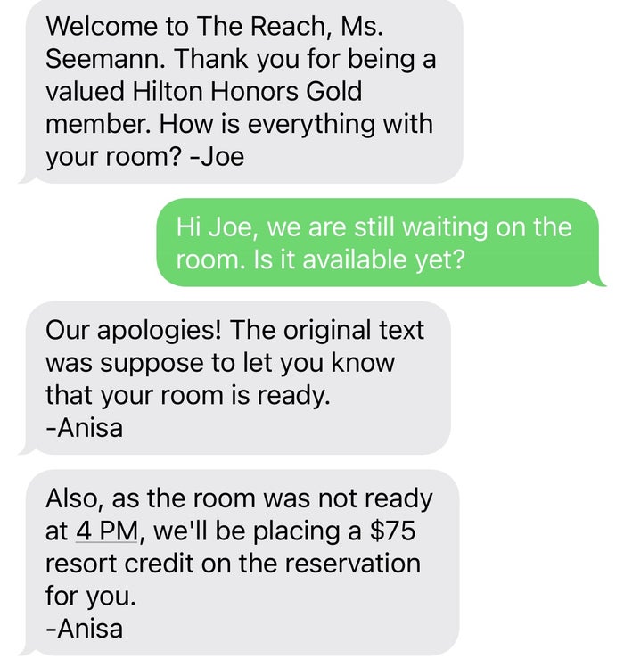 Hilton Text offering 75 resort credit