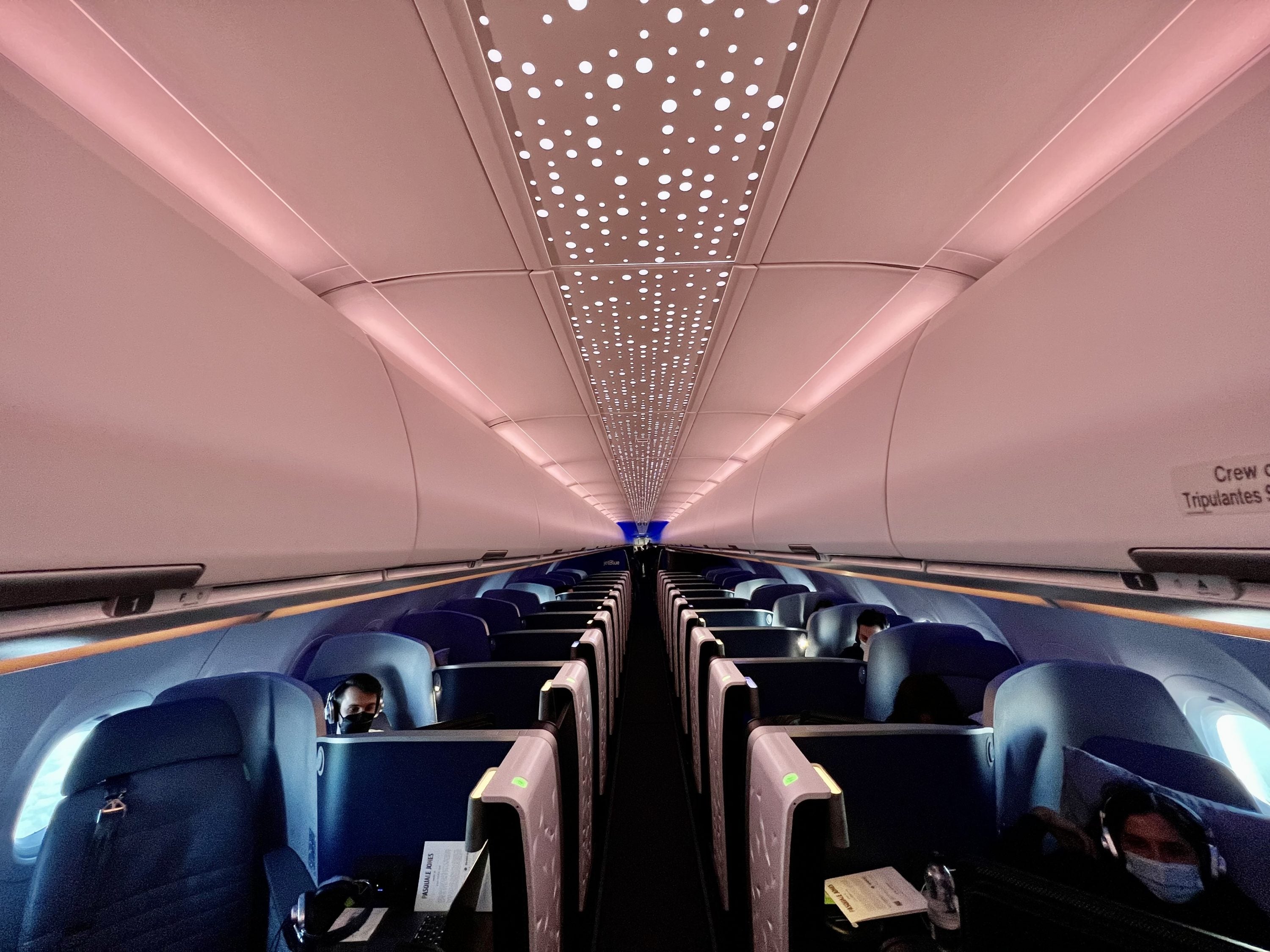 JetBlue Mint A321LR Mint cabin ceiling