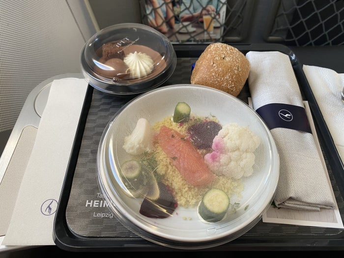 Lufthansa European business class Embraer E190 meal tray
