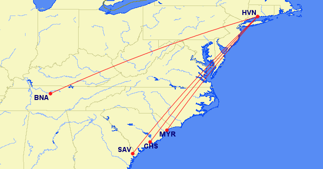 Avelo's new routes from Tweed-New Haven (HVN)