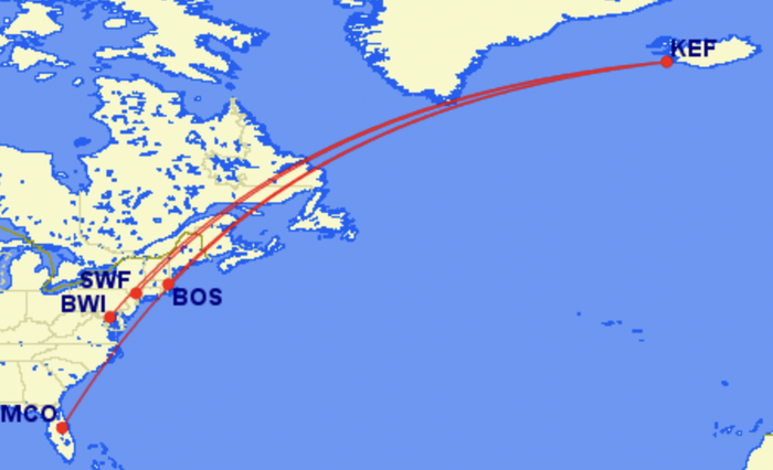 PLAY's routes from Iceland to the U.S.