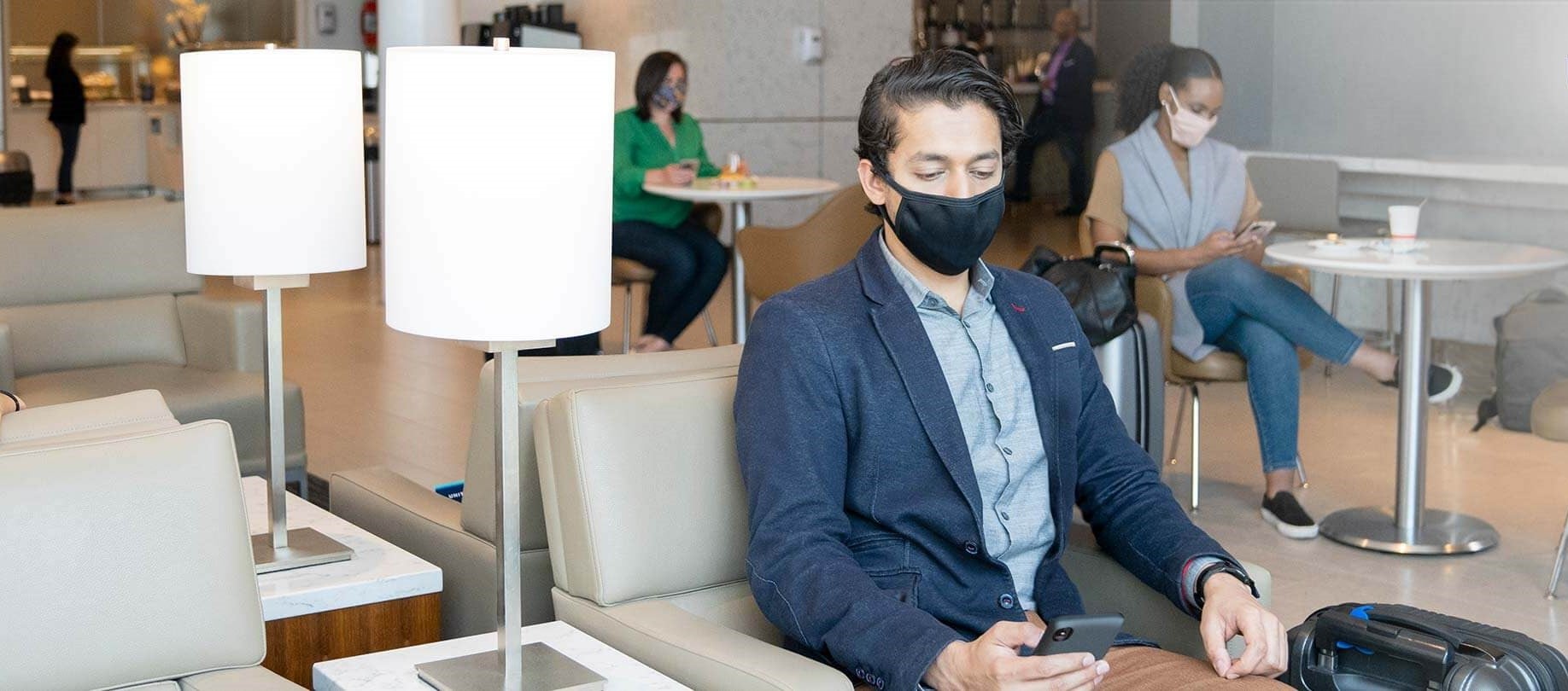 United Club guests with masks