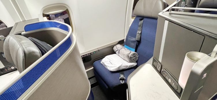 United Polaris business class seat on a Boeing 767