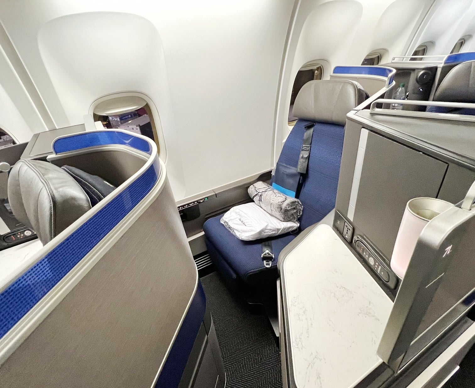 United Polaris business class seat on a Boeing 767