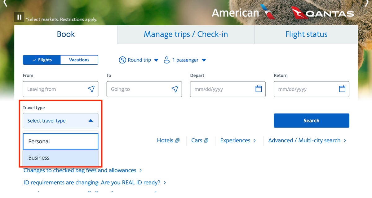aadvantage business extra flight booking