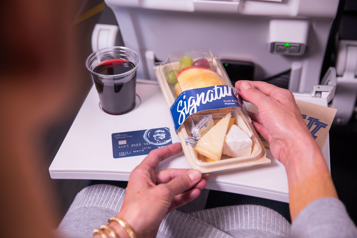 Alaska Airlines Visa with food and wine