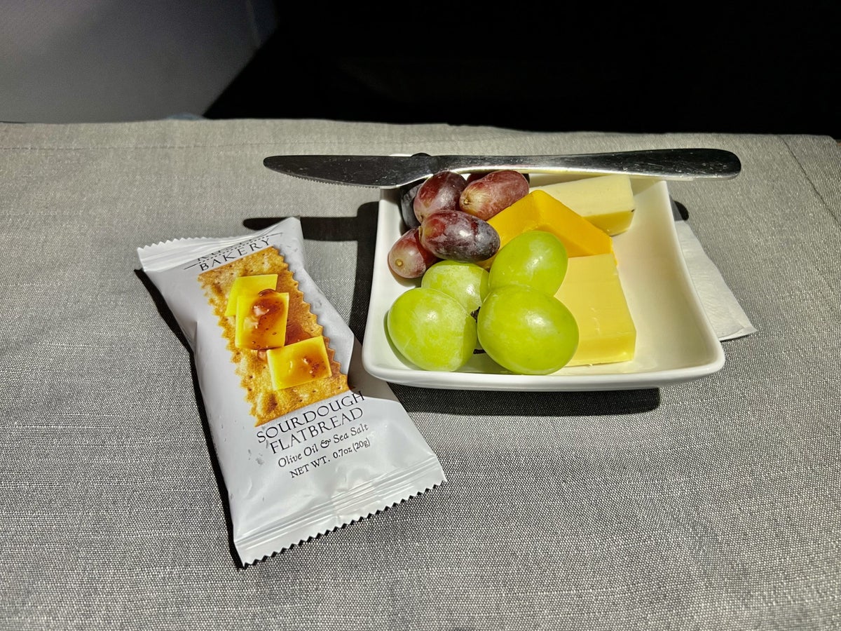 American Airlines A321T Flagship Business FB cheese and cracker dessert