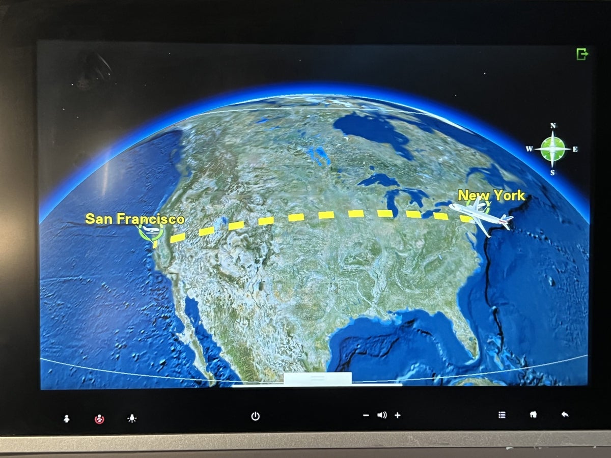 American Airlines A321T Flagship Business IFE map of route