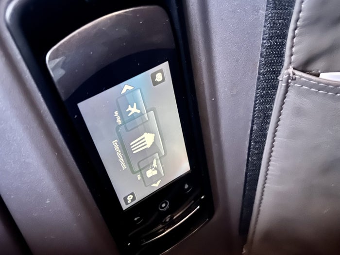 American Airlines A321T Flagship Business seat IFE control storage