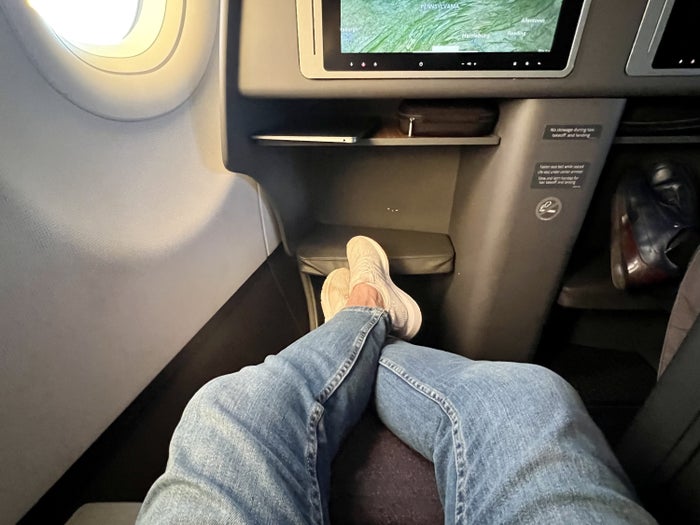 American Airlines A321T Flagship Business seat leg rest