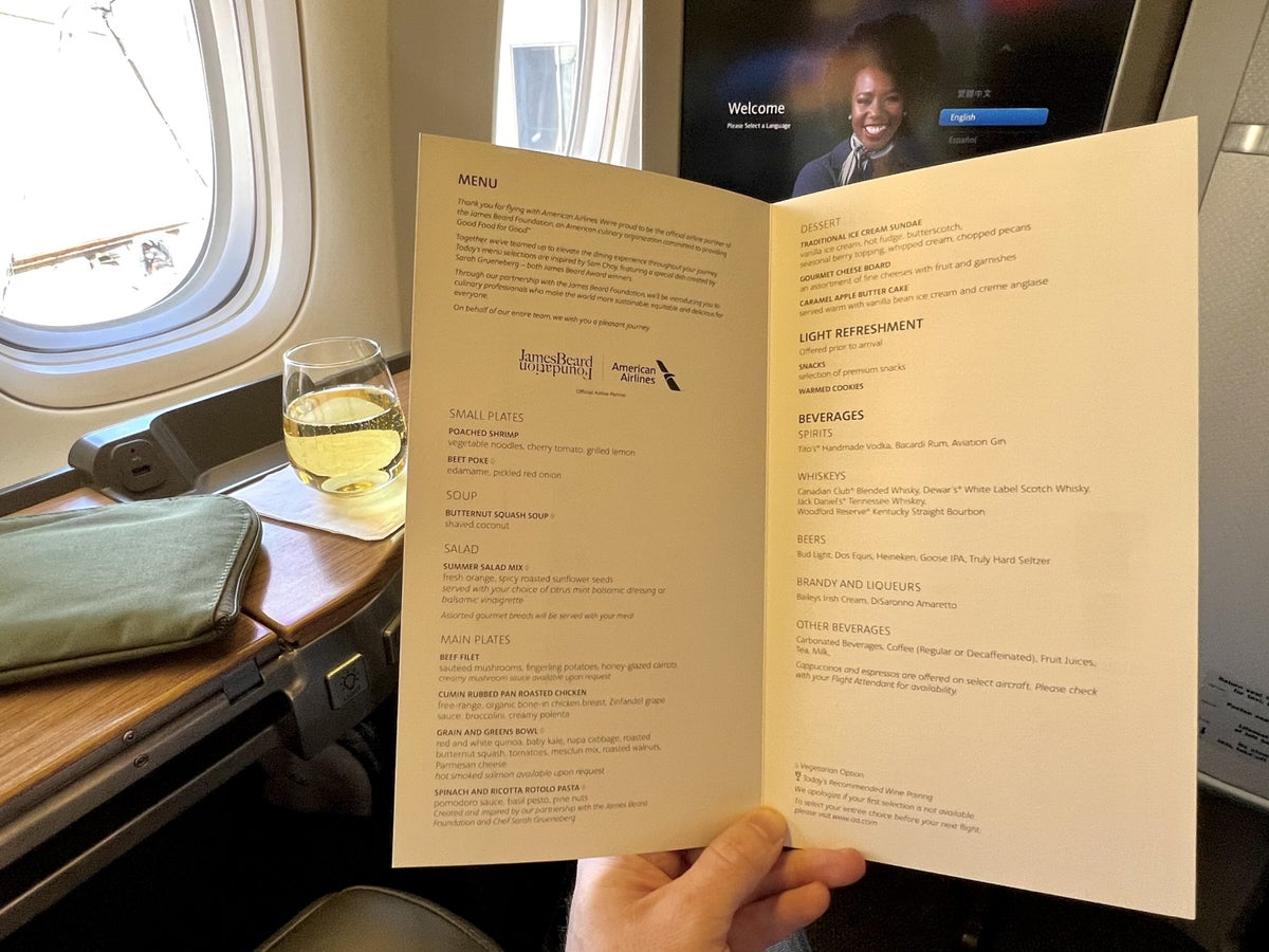 American Airlines Boeing 777 300 Flagship First menu