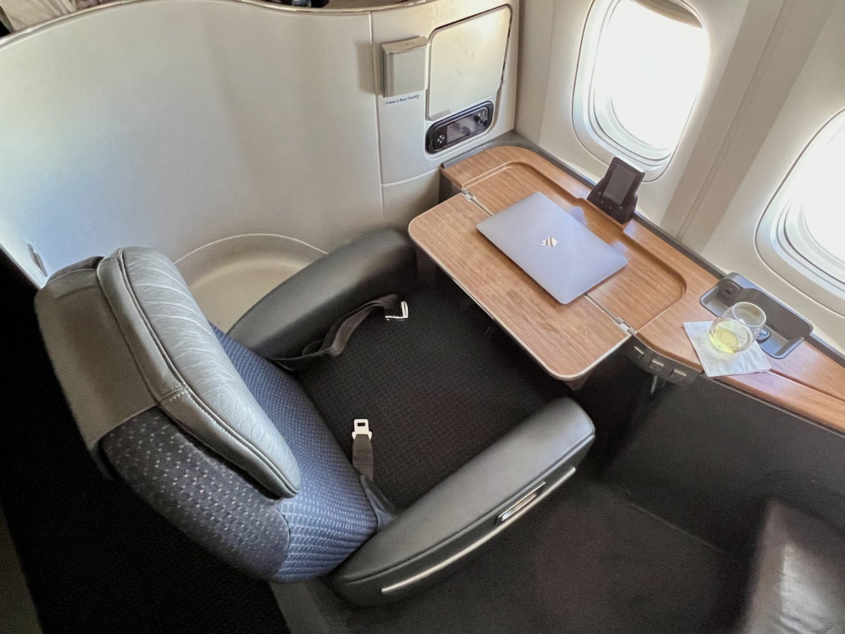 American Airlines Boeing 777 300 Flagship First seat 1A as office in the sky