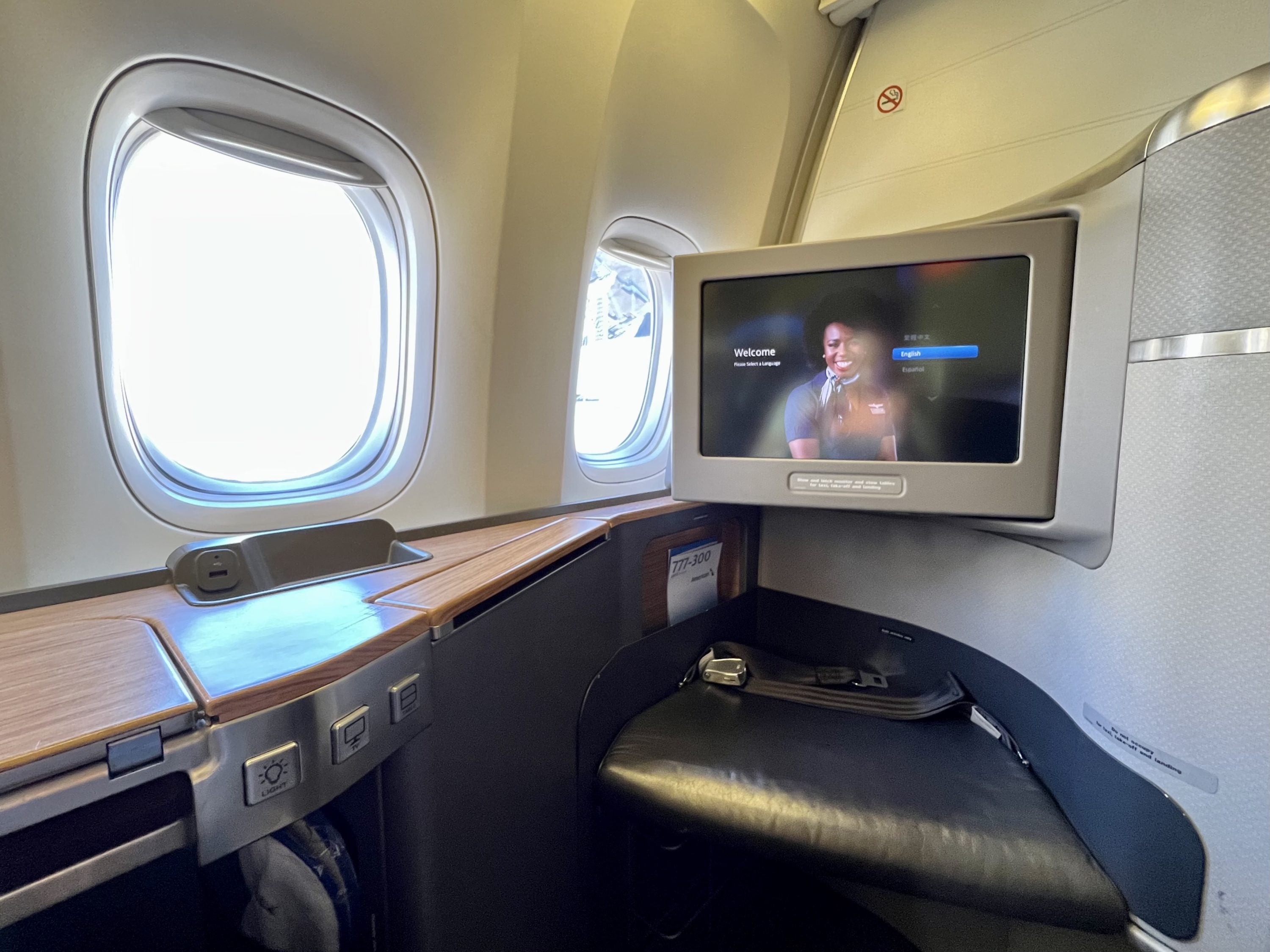 American Airlines Boeing 777 300 Flagship First seat 1A footrest