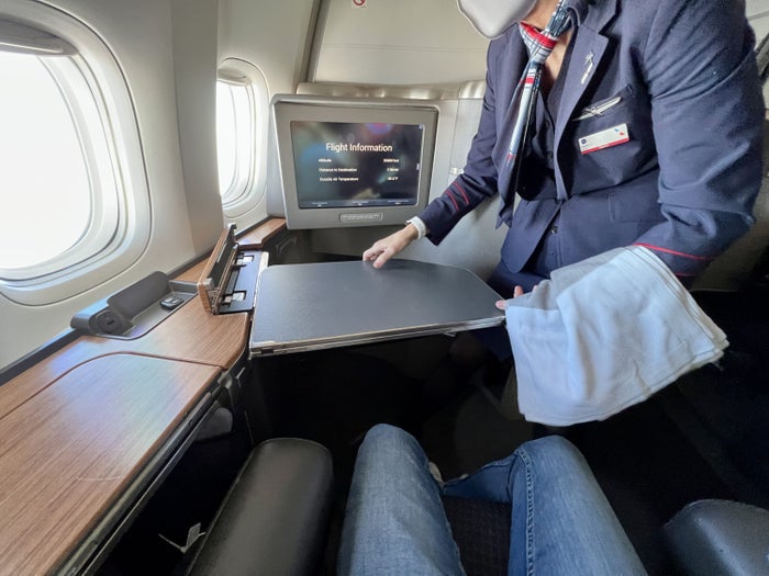 American Airlines Boeing 777 300 Flagship First table setting service