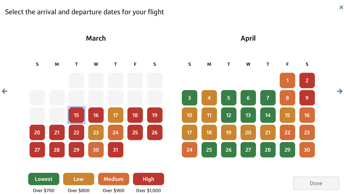 Capital One flight calendar