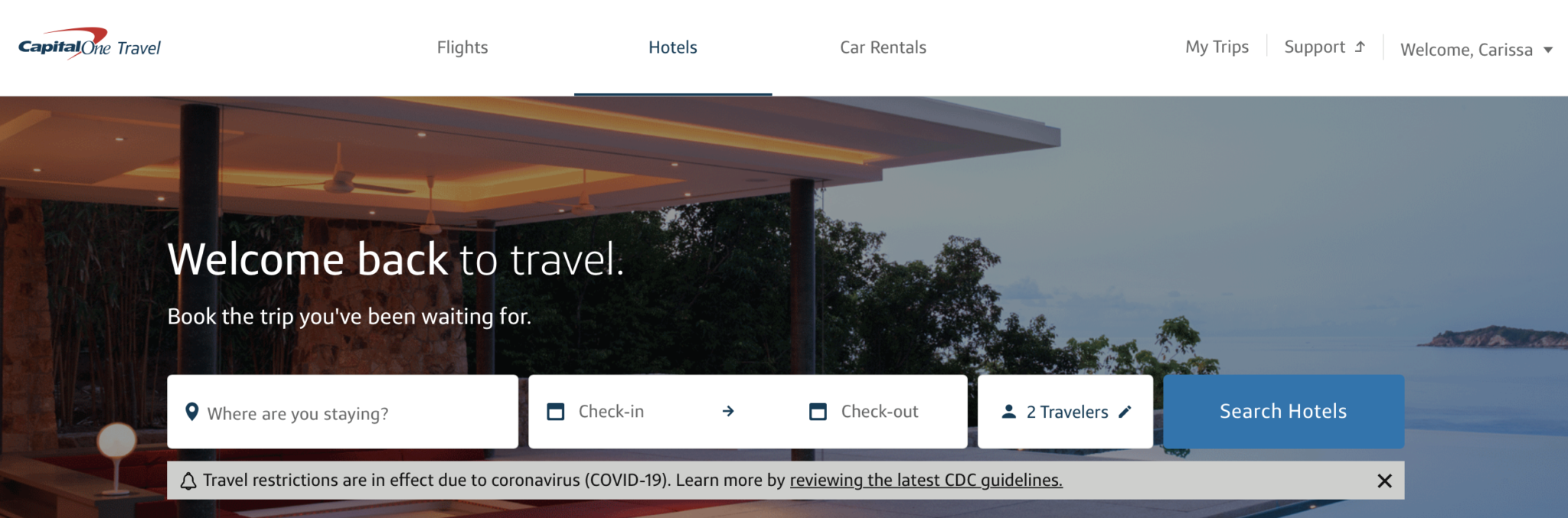 capital one travel page