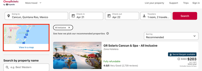 CheapTickets map feature