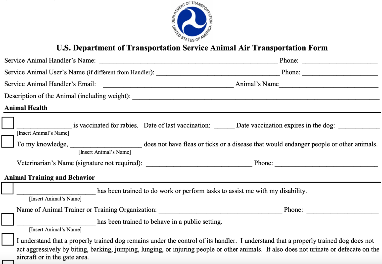 delta service dog travel form