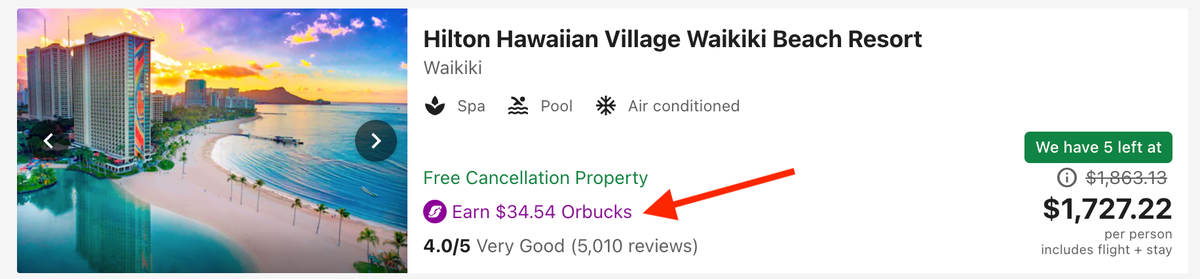 Earn Orbucks on a Hawaii vacation package