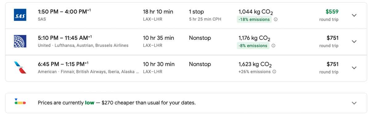 Google Flights LAX flight