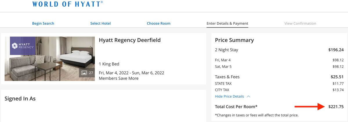 Hyatt Regency Deerfield cash cost